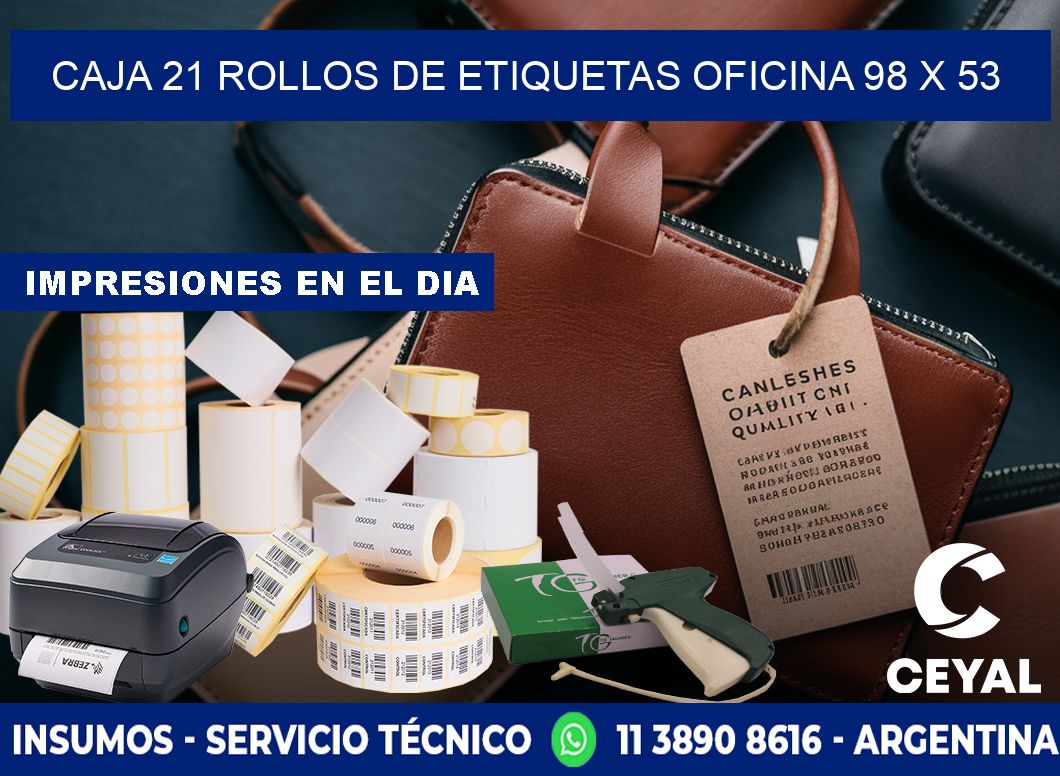 CAJA 21 ROLLOS DE ETIQUETAS OFICINA 98 x 53