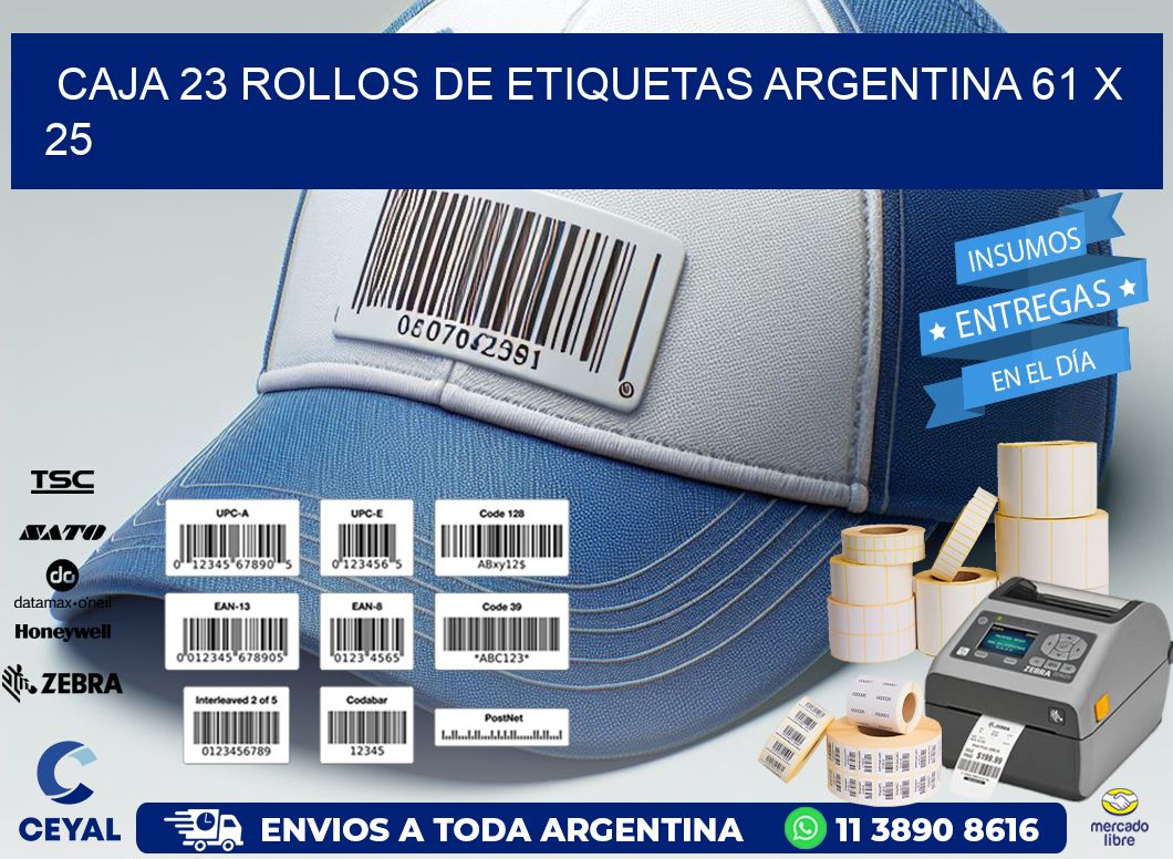 CAJA 23 ROLLOS DE ETIQUETAS ARGENTINA 61 x 25