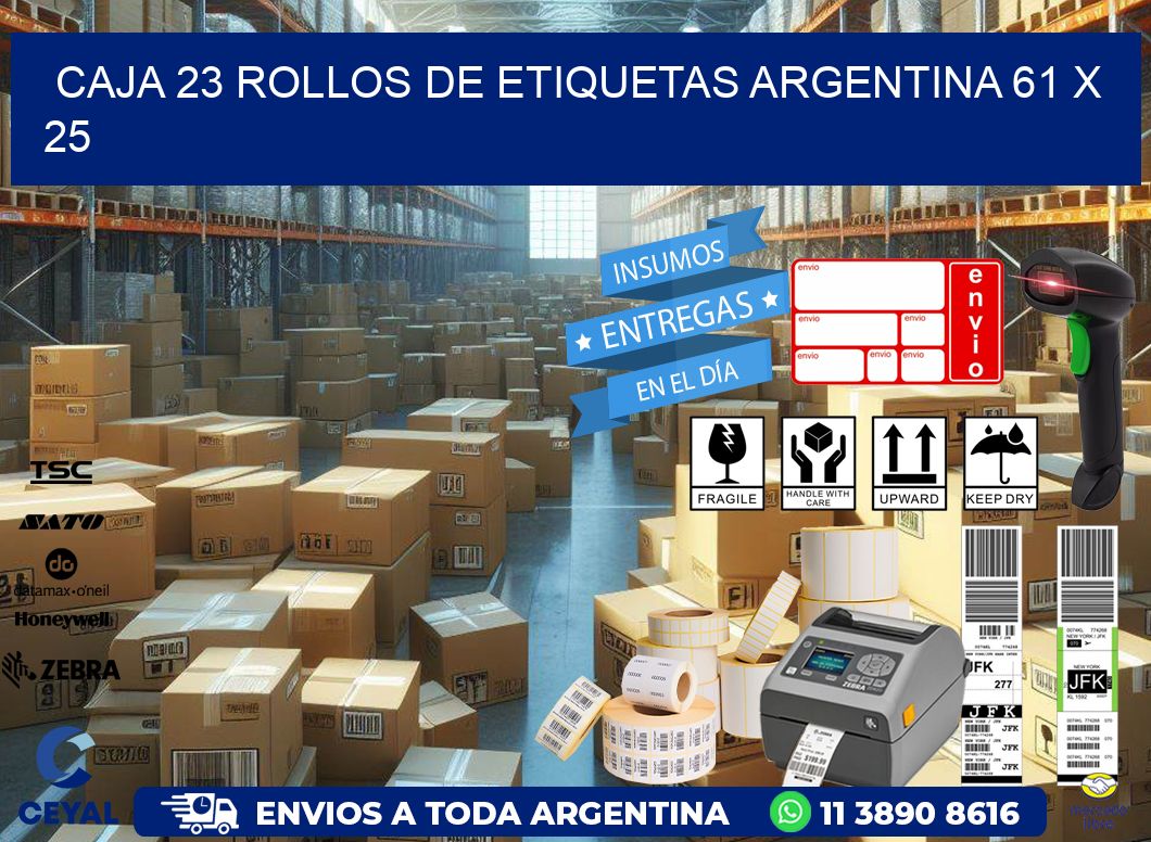 CAJA 23 ROLLOS DE ETIQUETAS ARGENTINA 61 x 25
