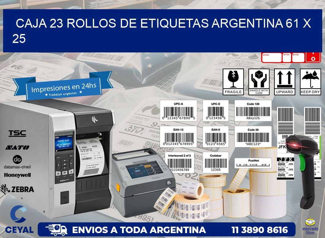 CAJA 23 ROLLOS DE ETIQUETAS ARGENTINA 61 x 25