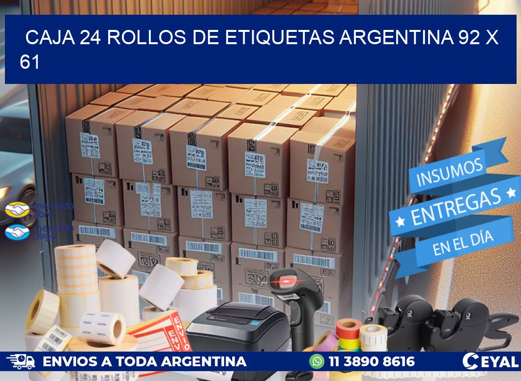 CAJA 24 ROLLOS DE ETIQUETAS ARGENTINA 92 x 61