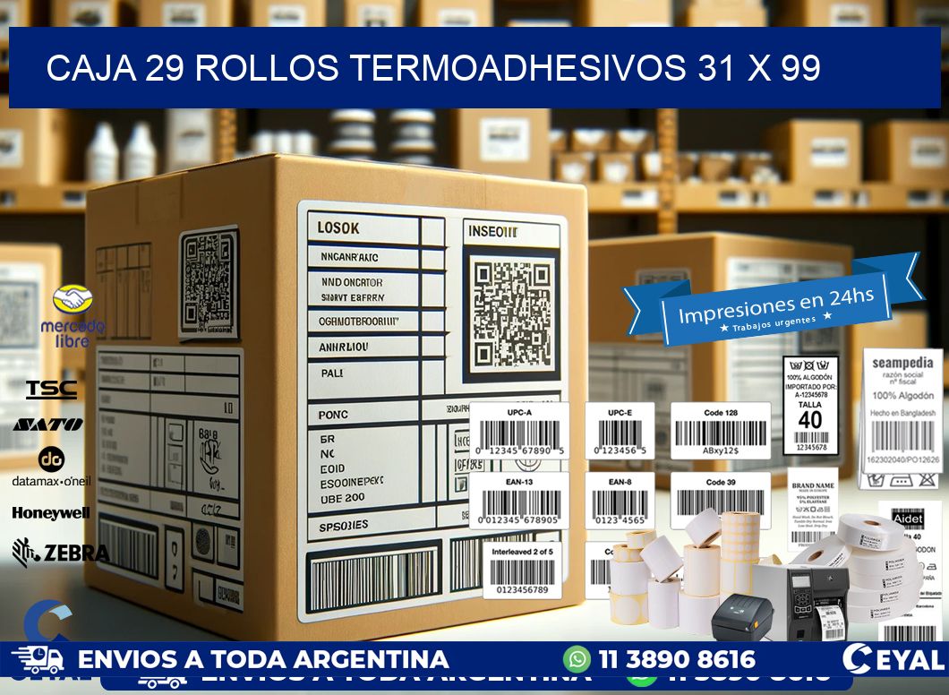 CAJA 29 ROLLOS TERMOADHESIVOS 31 x 99