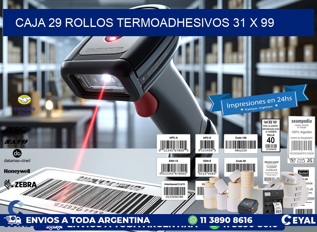 CAJA 29 ROLLOS TERMOADHESIVOS 31 x 99