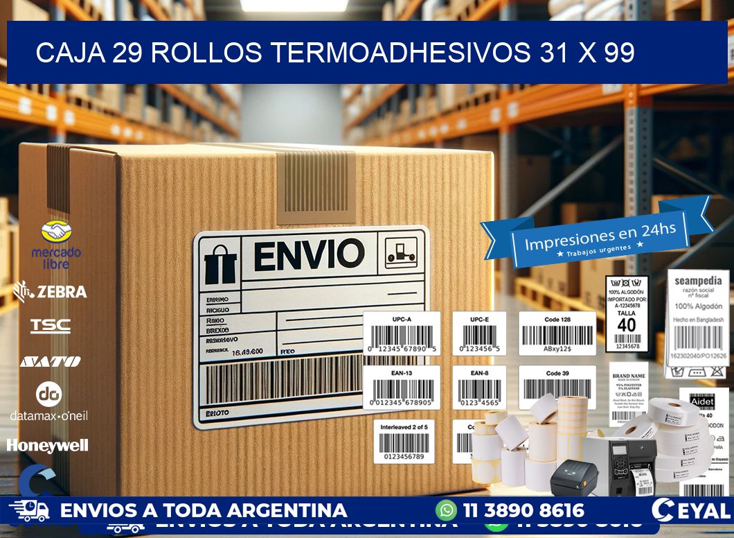 CAJA 29 ROLLOS TERMOADHESIVOS 31 x 99