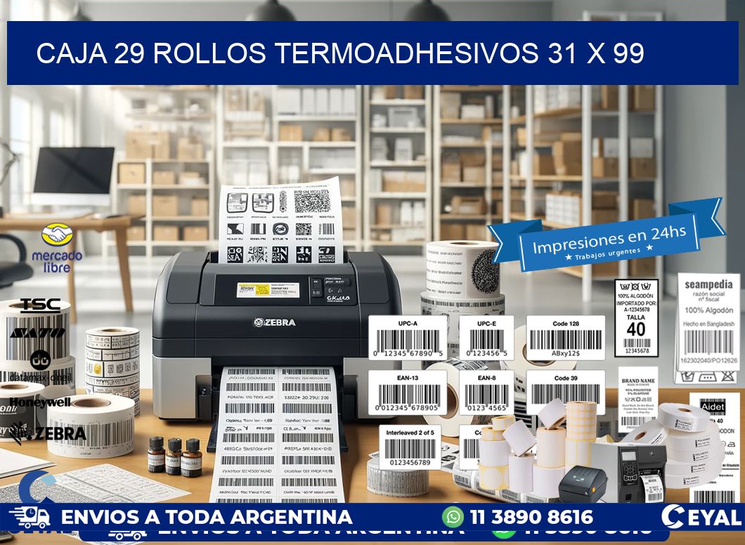 CAJA 29 ROLLOS TERMOADHESIVOS 31 x 99