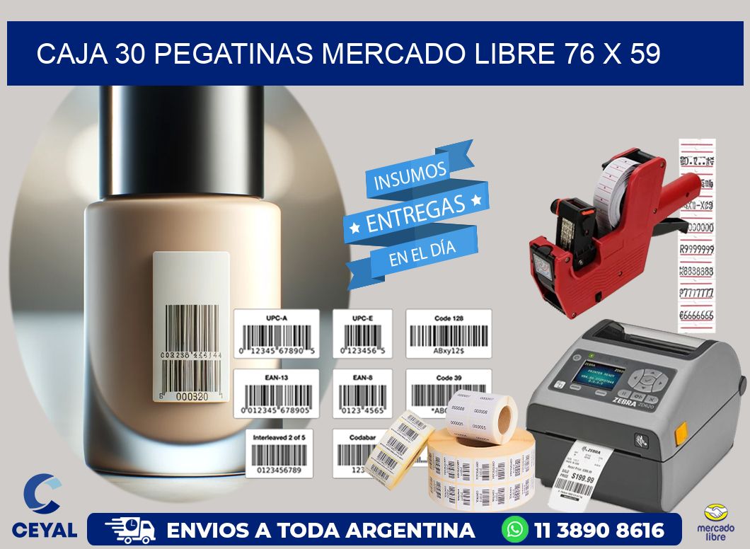 CAJA 30 PEGATINAS MERCADO LIBRE 76 x 59