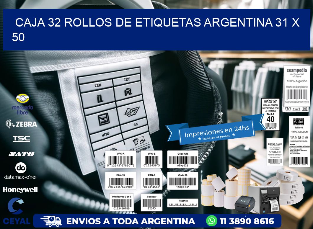 CAJA 32 ROLLOS DE ETIQUETAS ARGENTINA 31 x 50