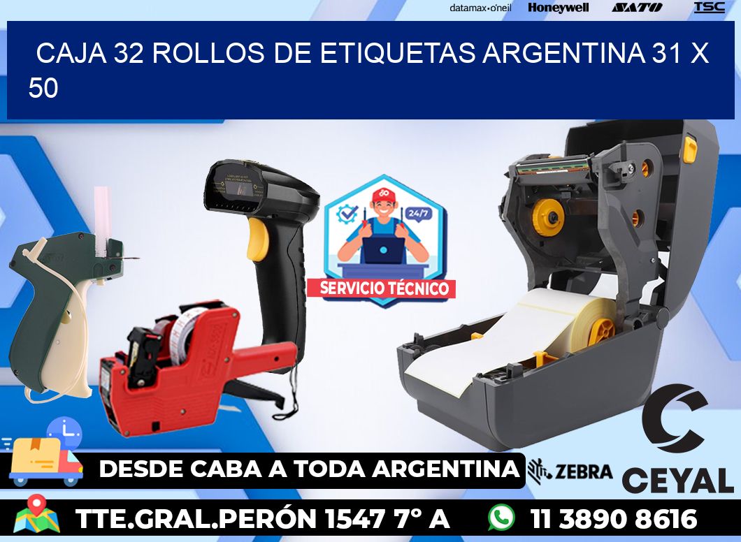 CAJA 32 ROLLOS DE ETIQUETAS ARGENTINA 31 x 50
