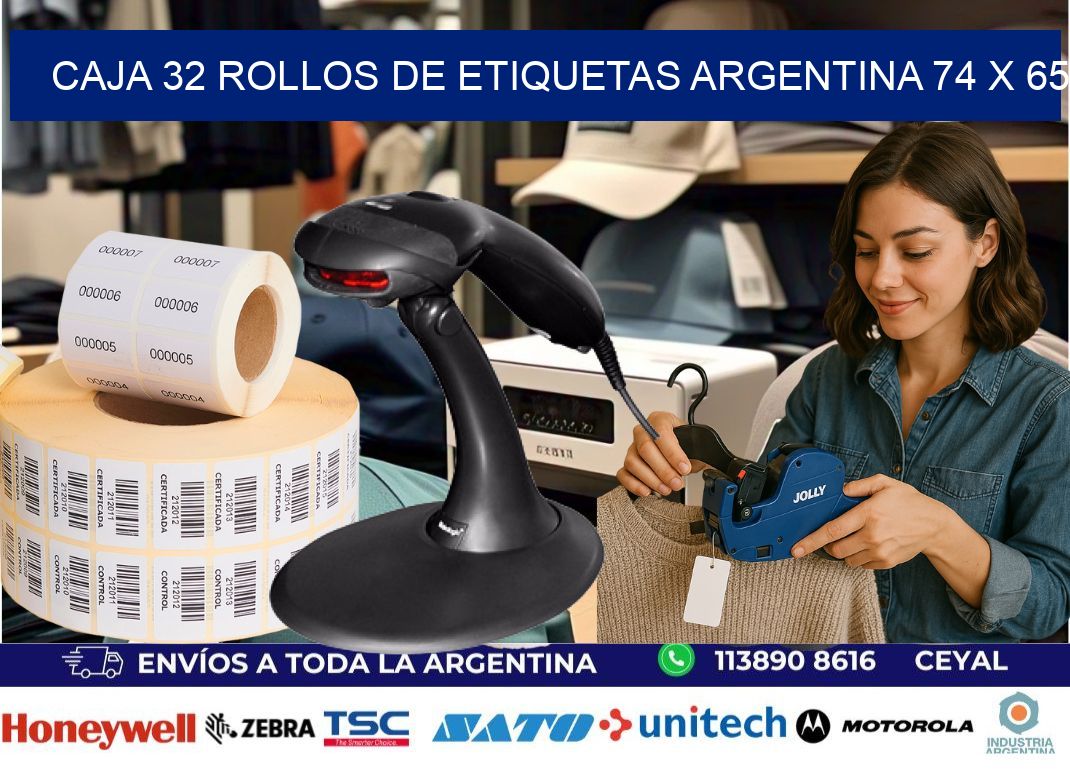 CAJA 32 ROLLOS DE ETIQUETAS ARGENTINA 74 x 65