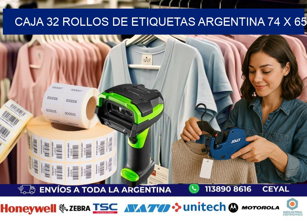 CAJA 32 ROLLOS DE ETIQUETAS ARGENTINA 74 x 65