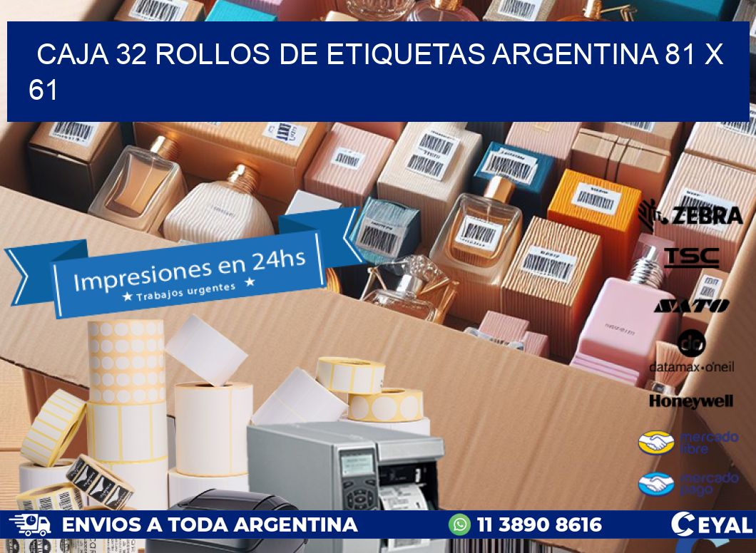 CAJA 32 ROLLOS DE ETIQUETAS ARGENTINA 81 x 61