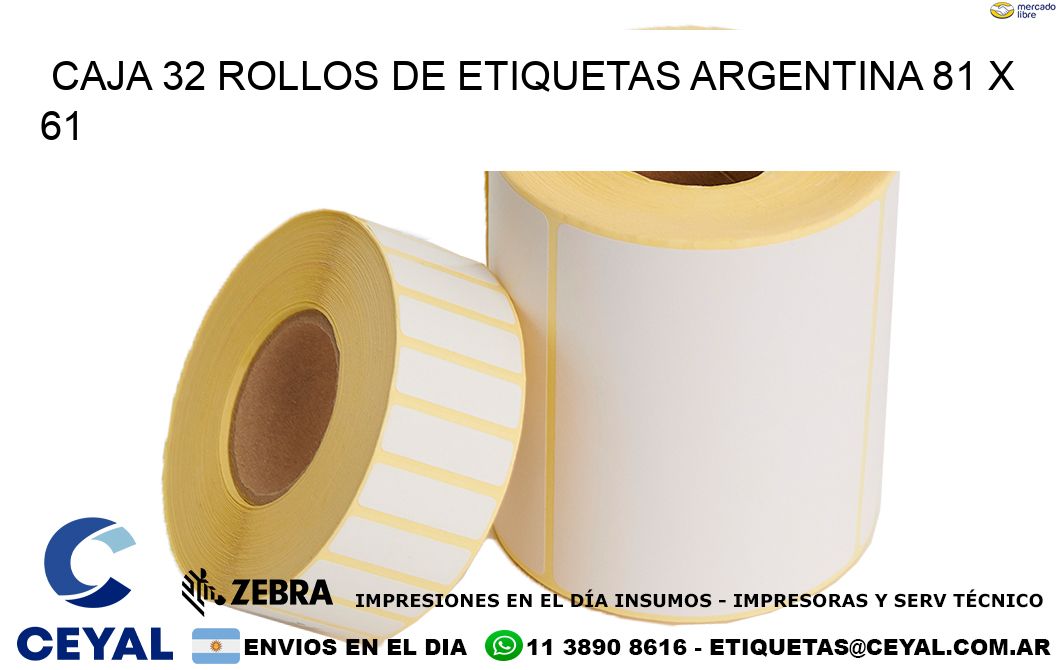 CAJA 32 ROLLOS DE ETIQUETAS ARGENTINA 81 x 61