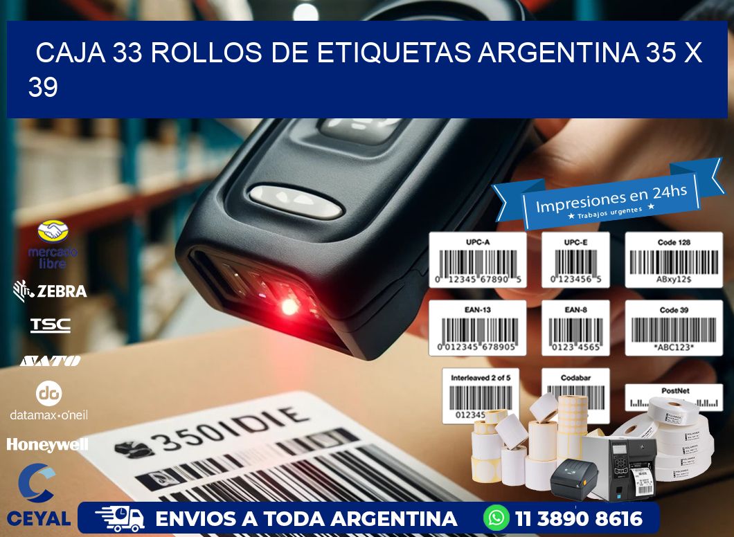 CAJA 33 ROLLOS DE ETIQUETAS ARGENTINA 35 x 39