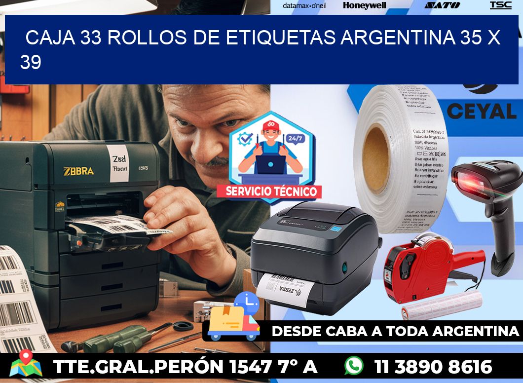 CAJA 33 ROLLOS DE ETIQUETAS ARGENTINA 35 x 39