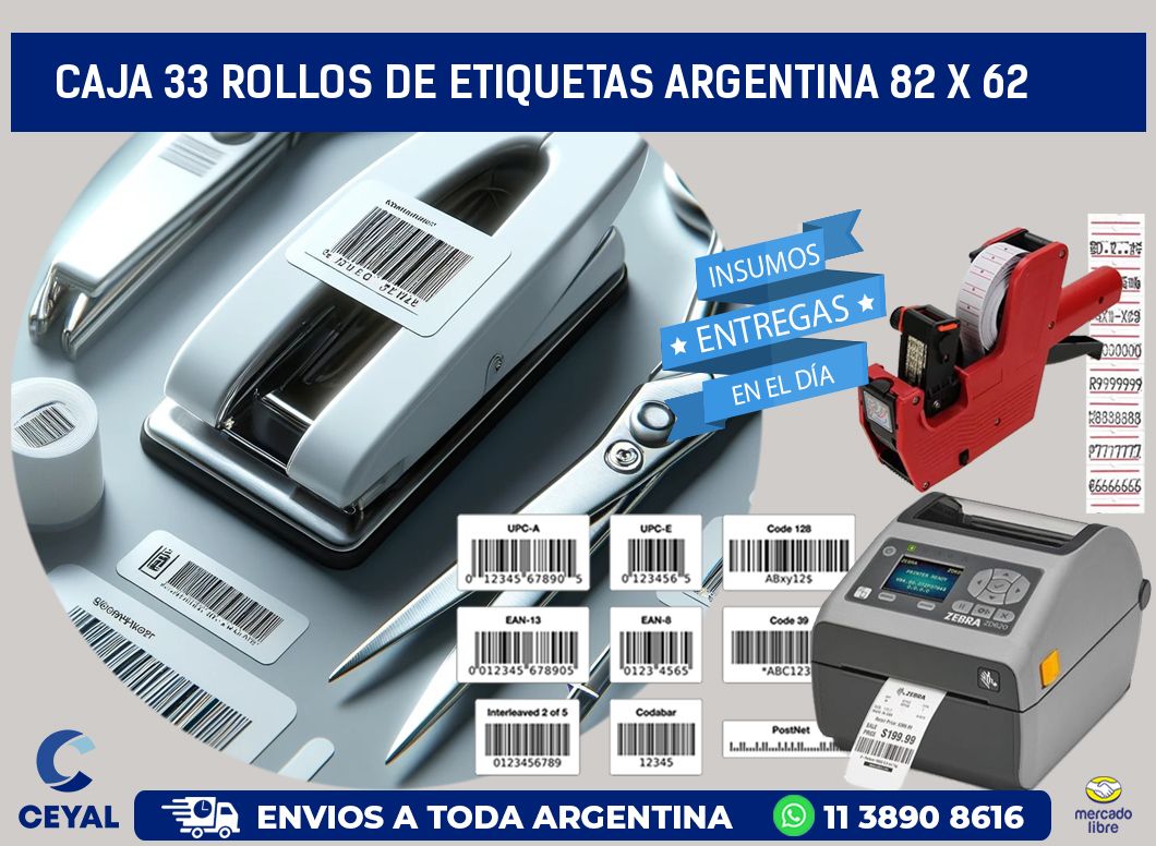 CAJA 33 ROLLOS DE ETIQUETAS ARGENTINA 82 x 62