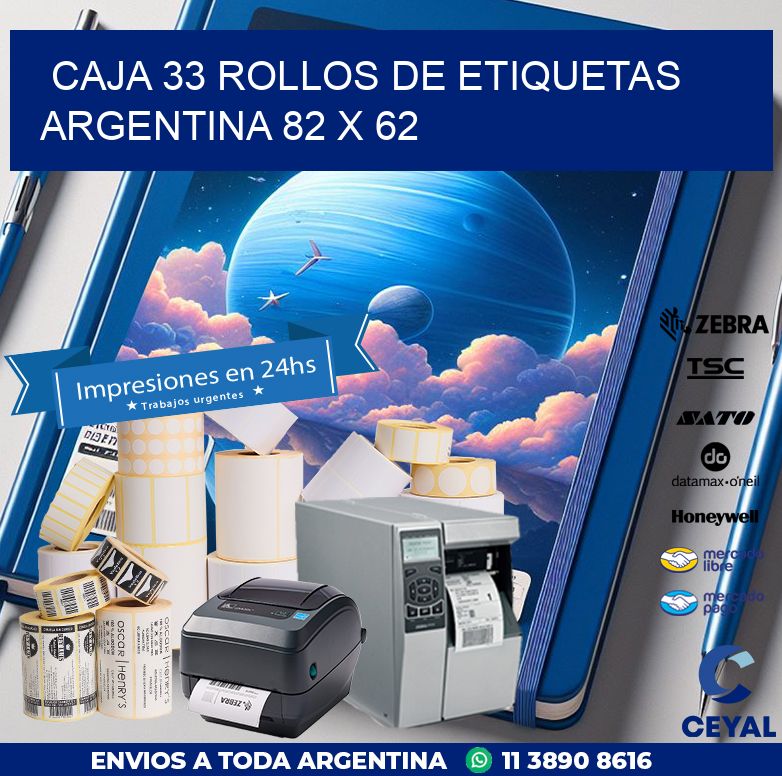 CAJA 33 ROLLOS DE ETIQUETAS ARGENTINA 82 x 62