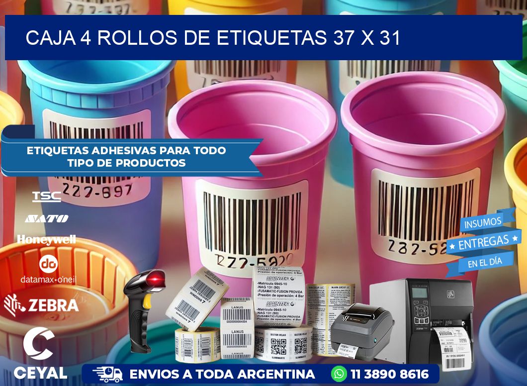 CAJA 4 ROLLOS DE ETIQUETAS 37 x 31