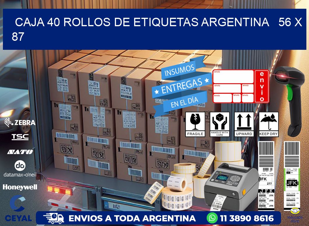 CAJA 40 ROLLOS DE ETIQUETAS ARGENTINA   56 x 87