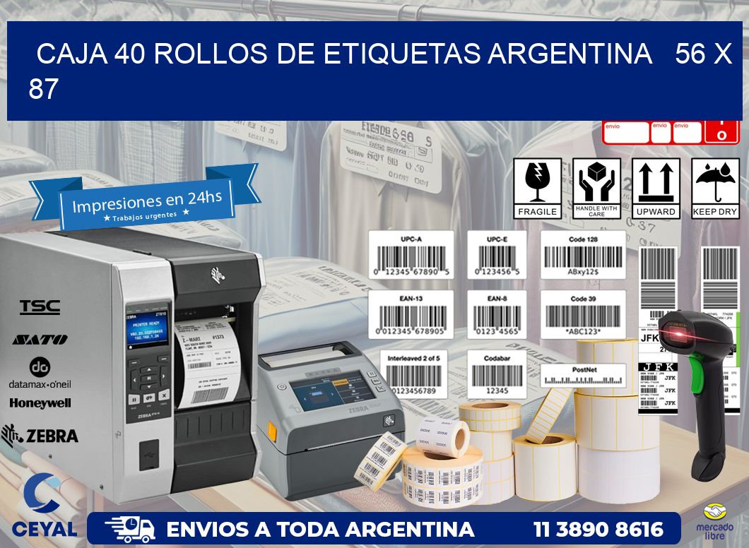 CAJA 40 ROLLOS DE ETIQUETAS ARGENTINA   56 x 87