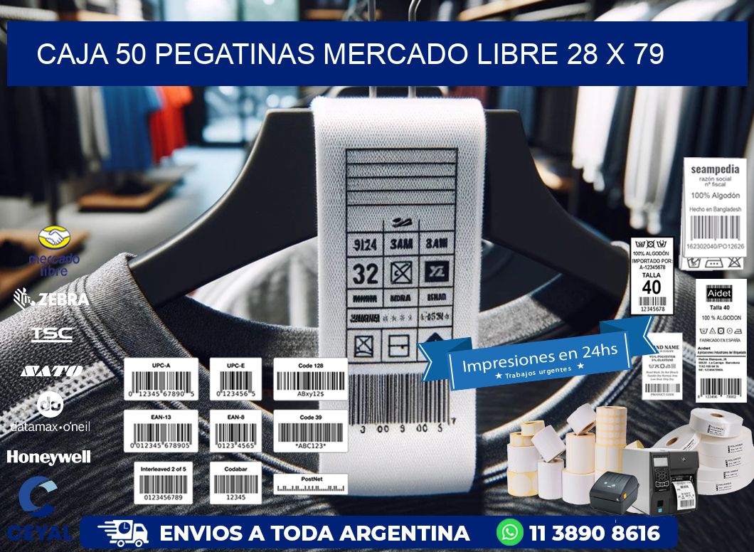 CAJA 50 PEGATINAS MERCADO LIBRE 28 x 79
