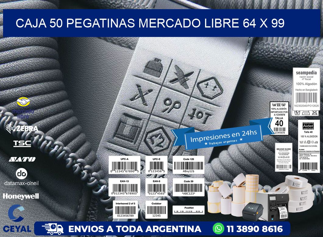 CAJA 50 PEGATINAS MERCADO LIBRE 64 x 99