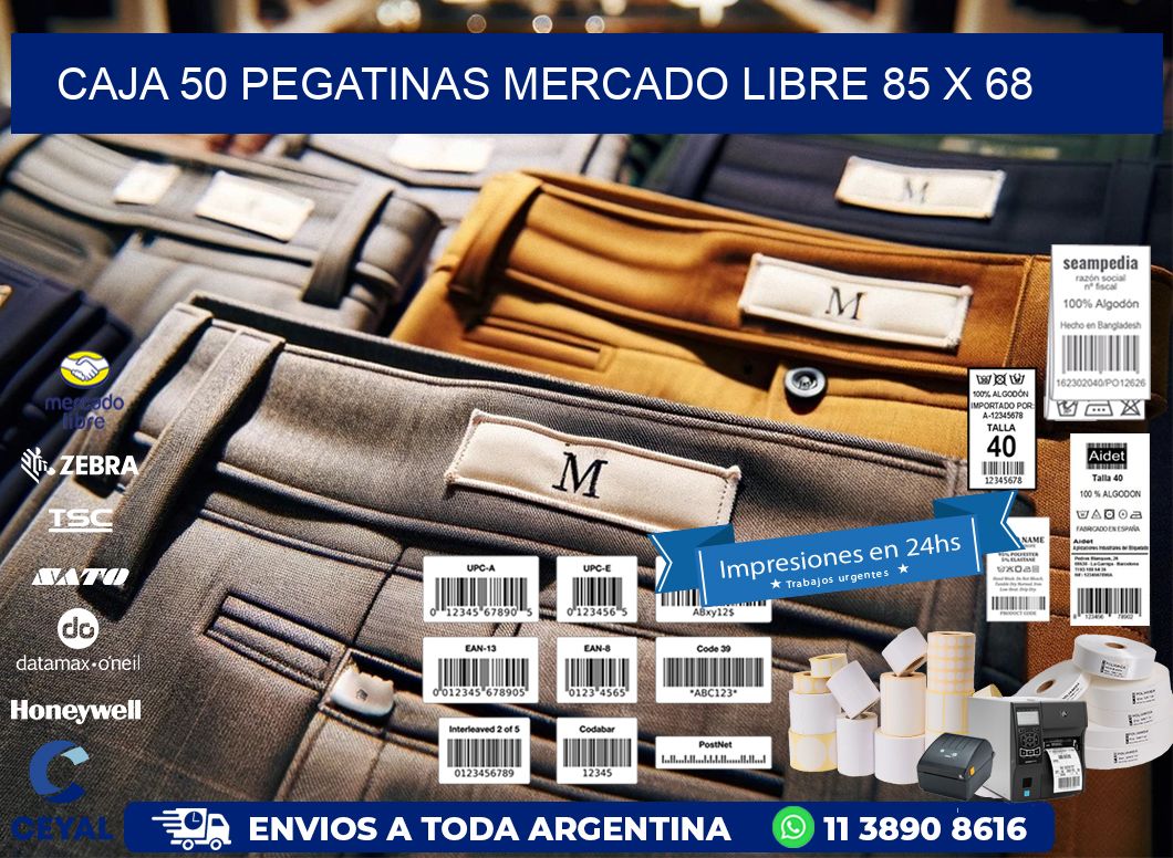 CAJA 50 PEGATINAS MERCADO LIBRE 85 x 68