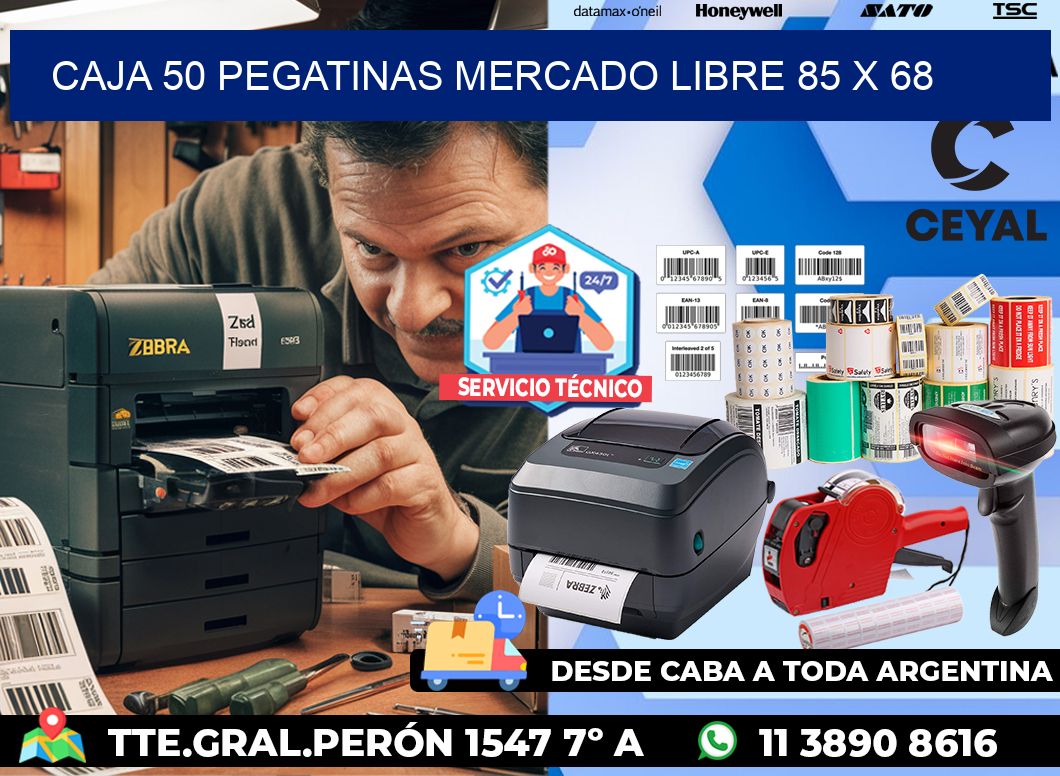 CAJA 50 PEGATINAS MERCADO LIBRE 85 x 68