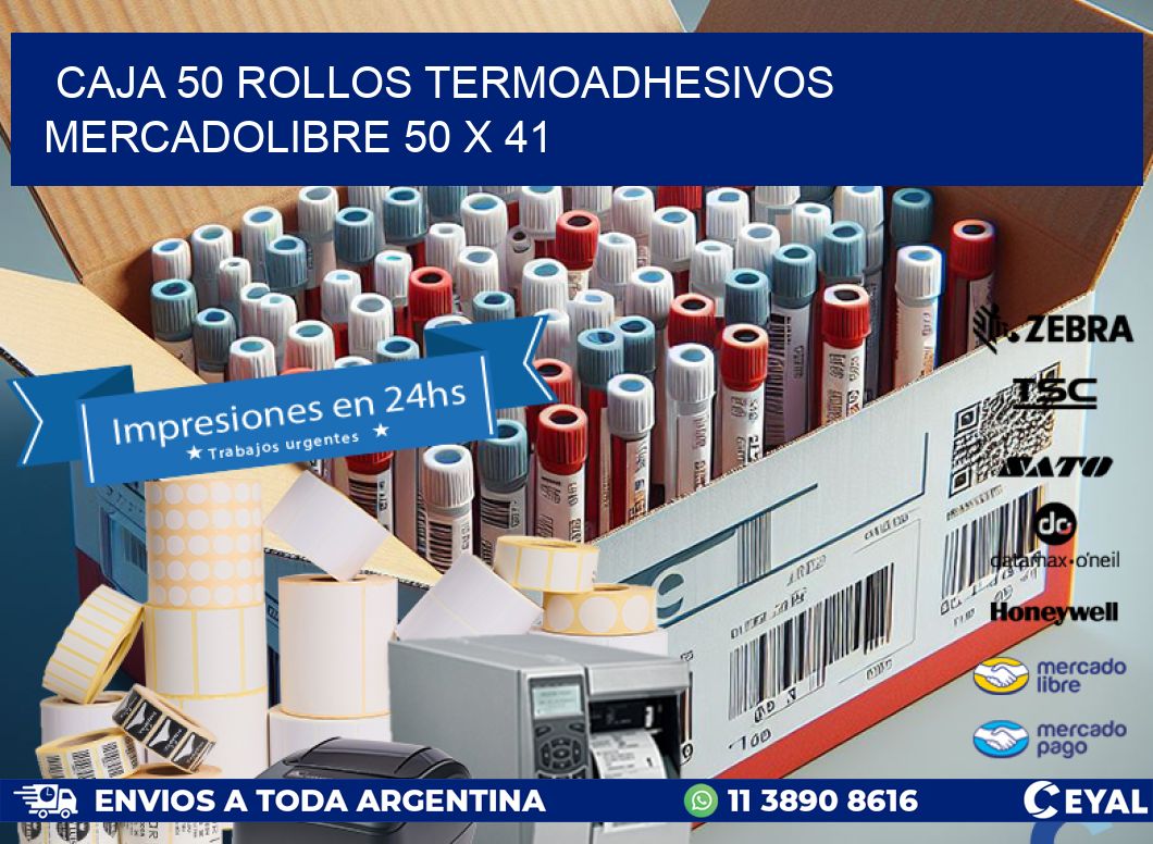 CAJA 50 ROLLOS TERMOADHESIVOS MERCADOLIBRE 50 x 41