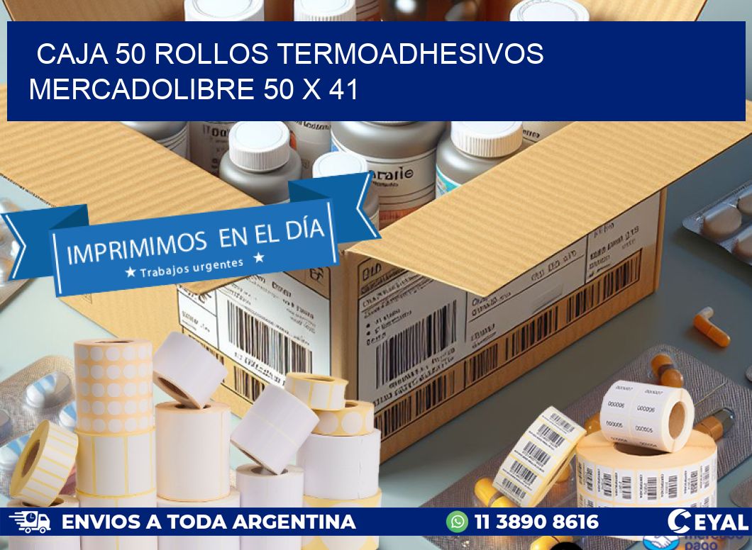 CAJA 50 ROLLOS TERMOADHESIVOS MERCADOLIBRE 50 x 41