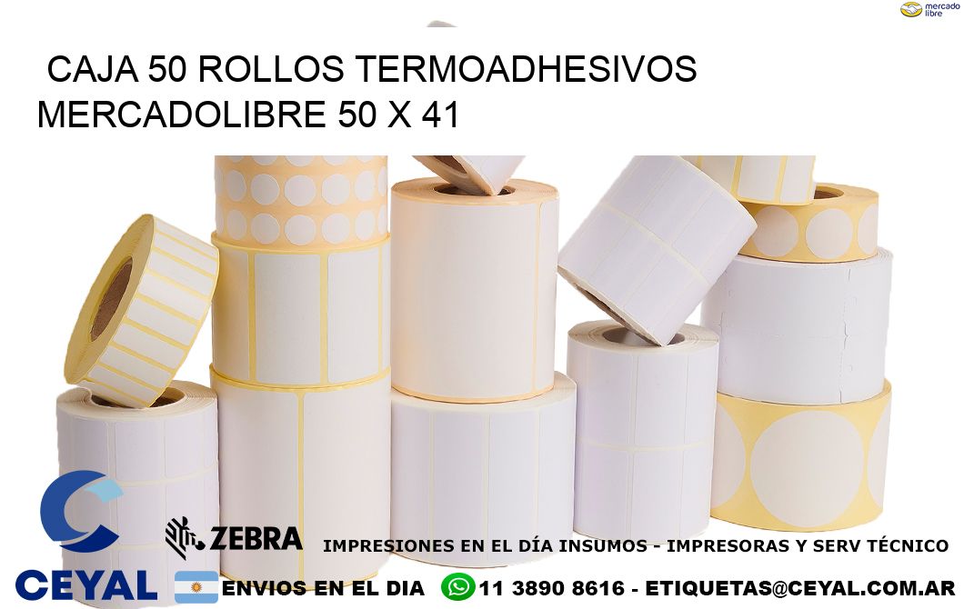 CAJA 50 ROLLOS TERMOADHESIVOS MERCADOLIBRE 50 x 41
