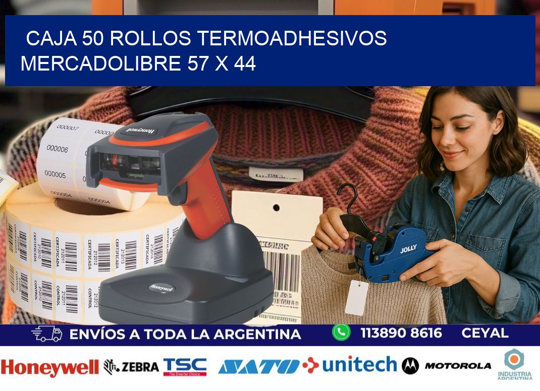 CAJA 50 ROLLOS TERMOADHESIVOS MERCADOLIBRE 57 x 44