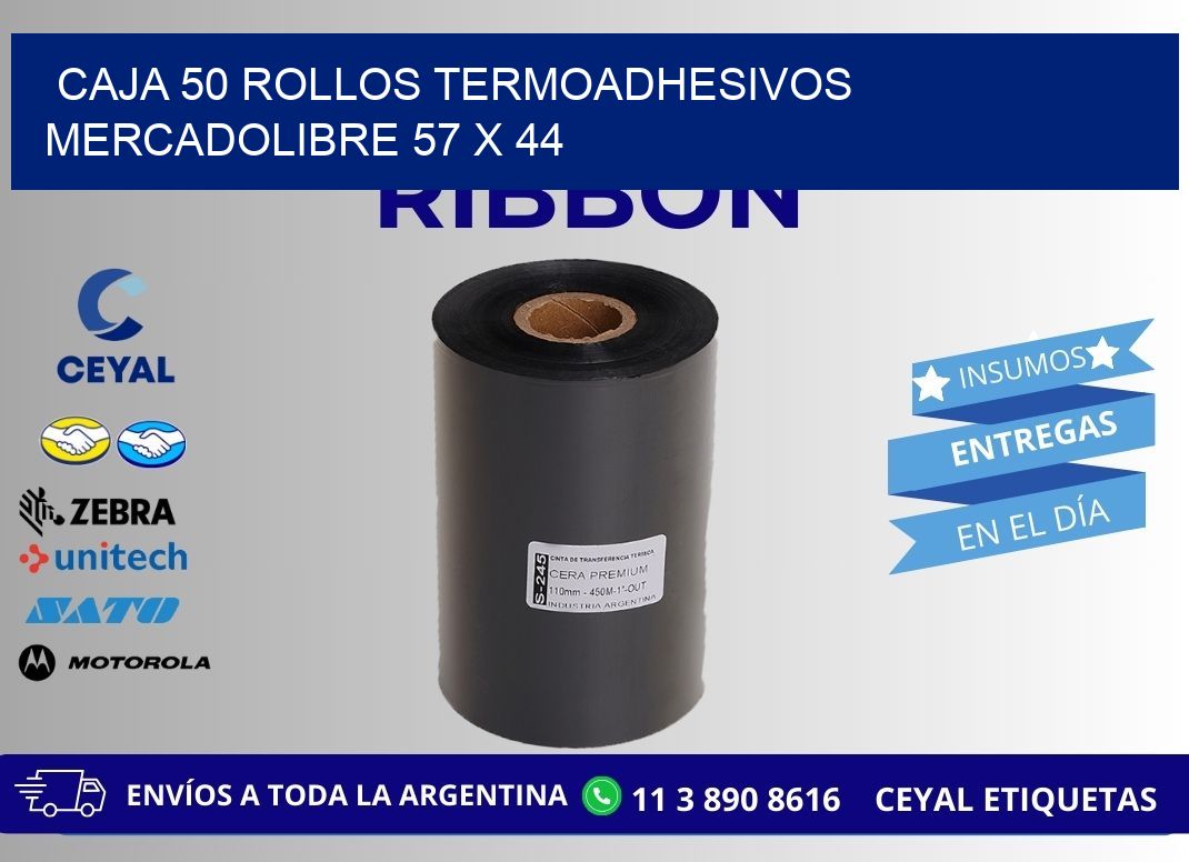 CAJA 50 ROLLOS TERMOADHESIVOS MERCADOLIBRE 57 x 44