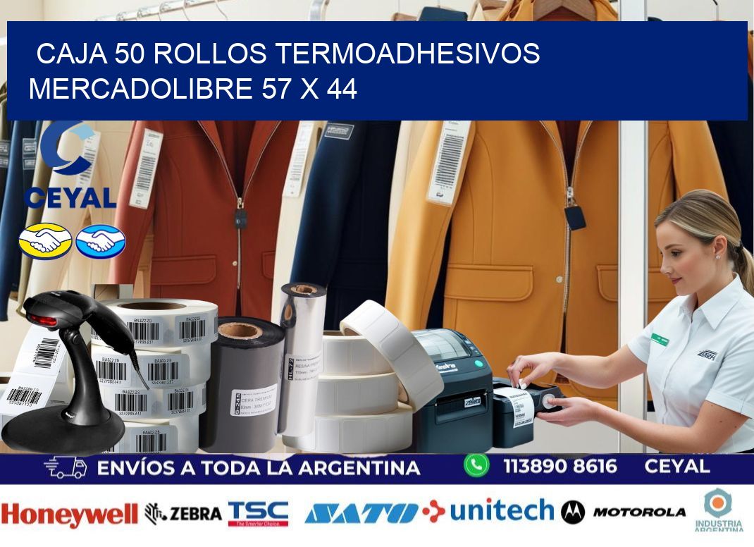 CAJA 50 ROLLOS TERMOADHESIVOS MERCADOLIBRE 57 x 44