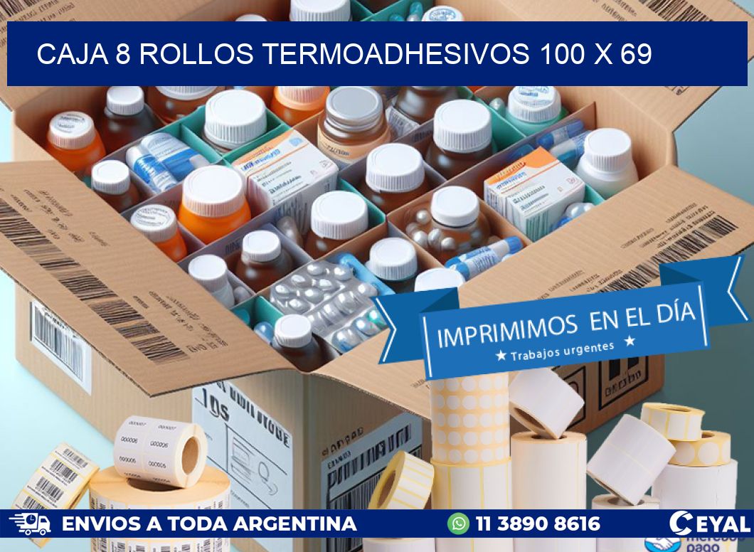 CAJA 8 ROLLOS TERMOADHESIVOS 100 x 69