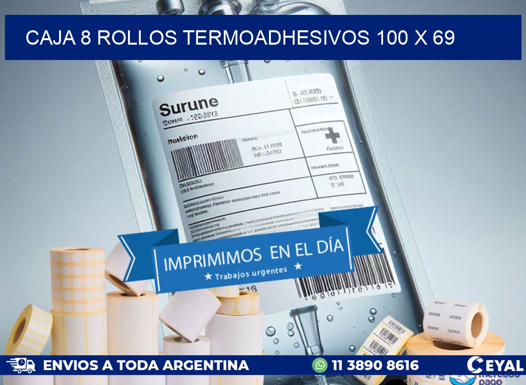 CAJA 8 ROLLOS TERMOADHESIVOS 100 x 69