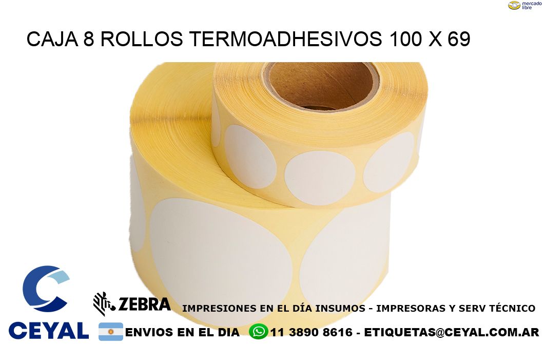 CAJA 8 ROLLOS TERMOADHESIVOS 100 x 69