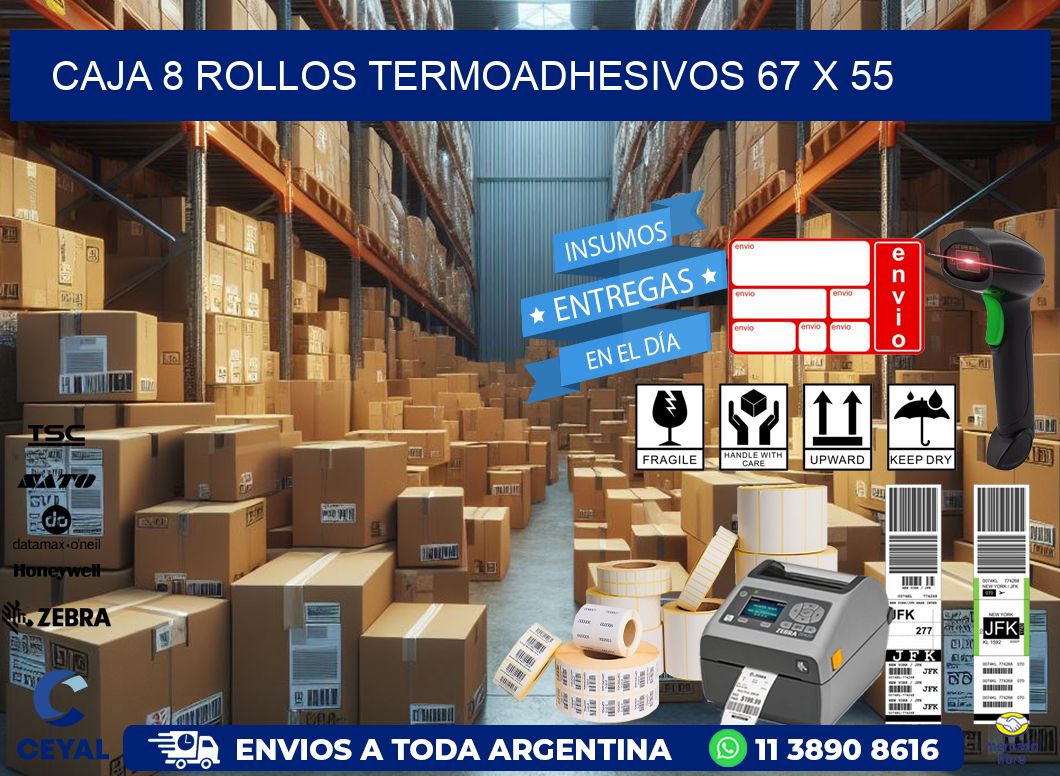 CAJA 8 ROLLOS TERMOADHESIVOS 67 x 55