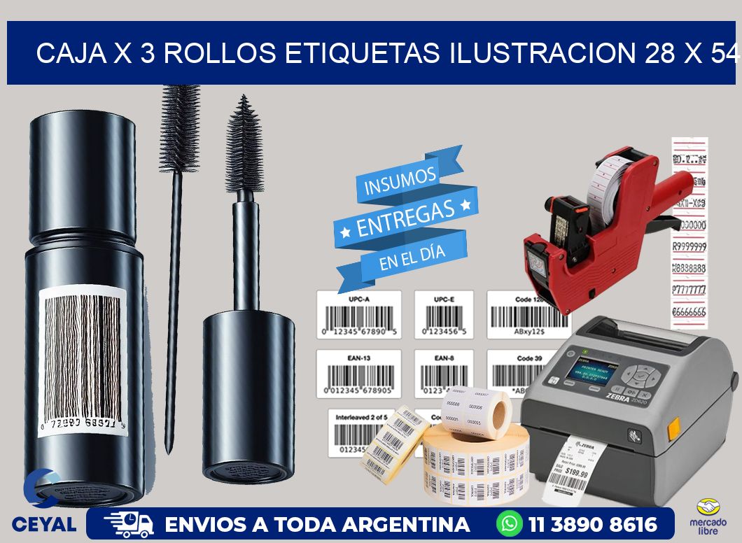 Caja X 3 Rollos Etiquetas Ilustracion 28 x 54