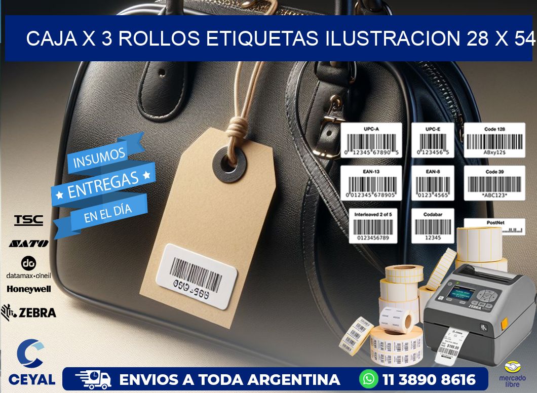 Caja X 3 Rollos Etiquetas Ilustracion 28 x 54