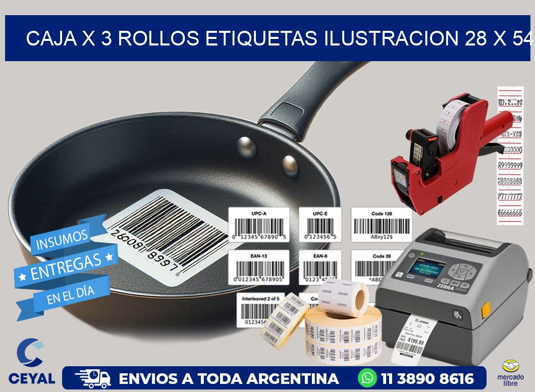 Caja X 3 Rollos Etiquetas Ilustracion 28 x 54