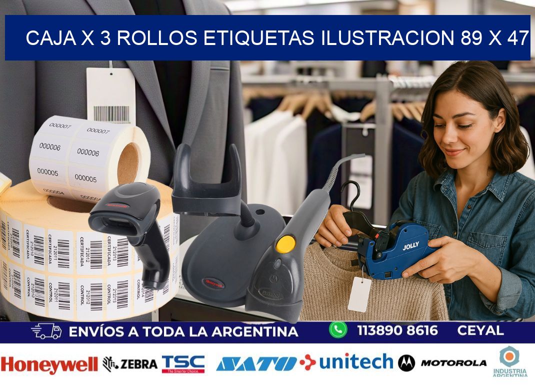 Caja X 3 Rollos Etiquetas Ilustracion 89 x 47