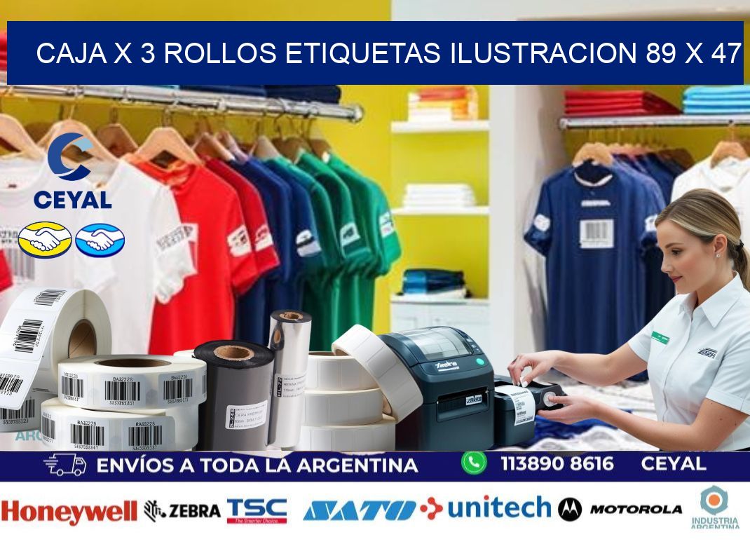 Caja X 3 Rollos Etiquetas Ilustracion 89 x 47