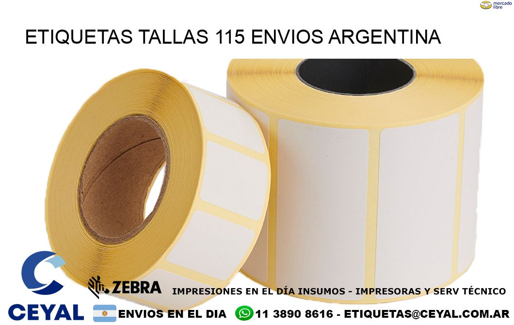 etiquetas tallas 115 ENVIOS ARGENTINA