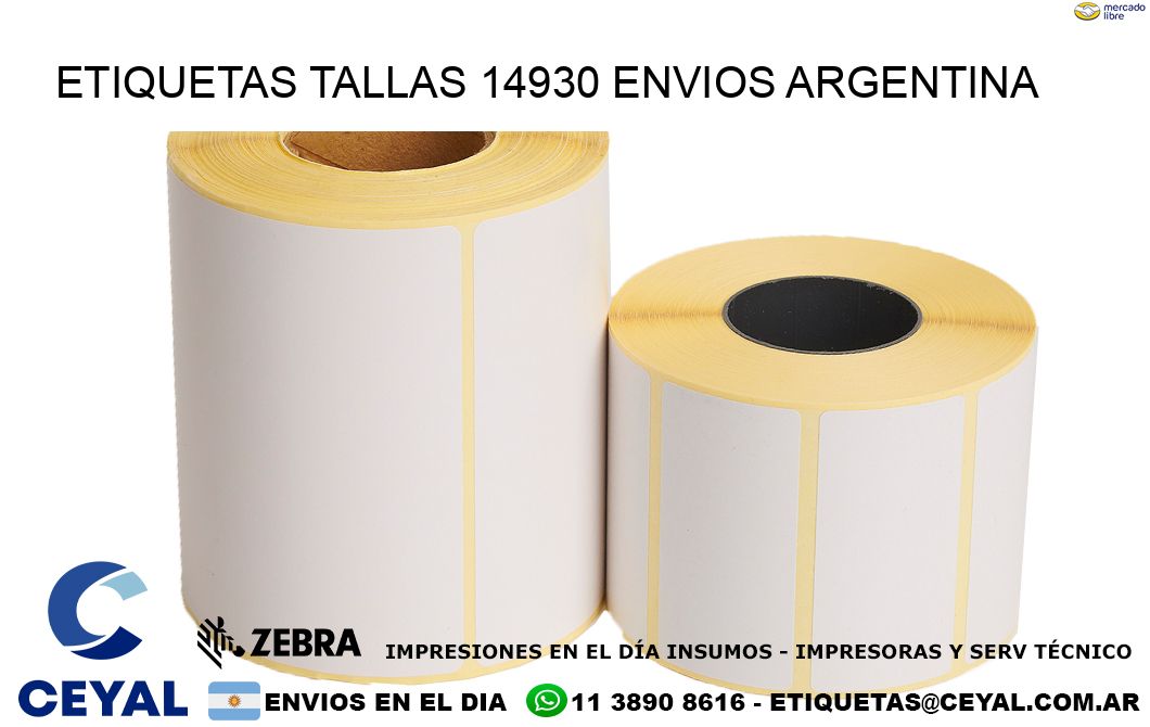 etiquetas tallas 14930 ENVIOS ARGENTINA