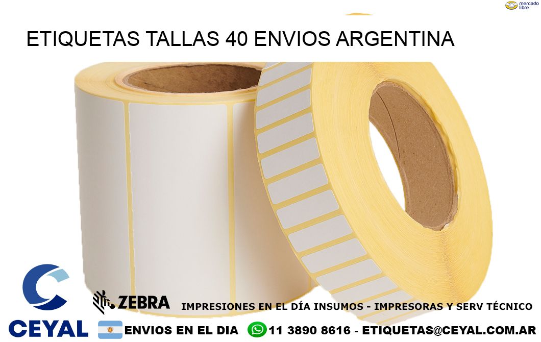 etiquetas tallas 40 ENVIOS ARGENTINA