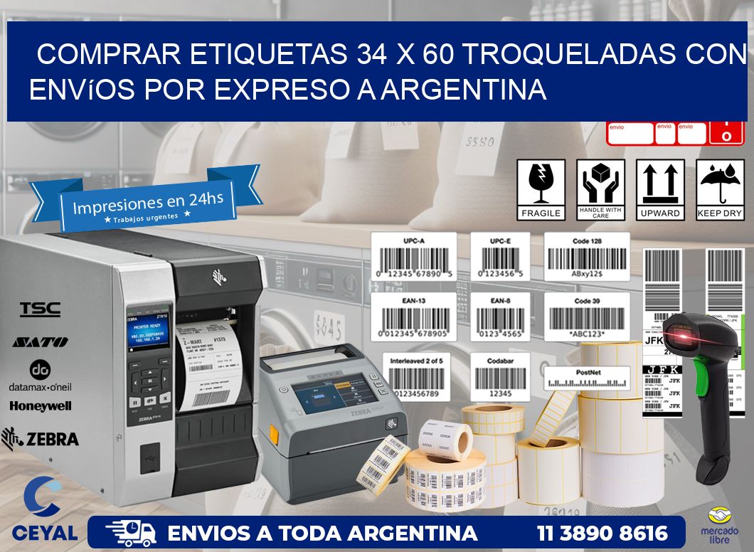 Comprar etiquetas 34 x 60 troqueladas con envíos por expreso a Argentina