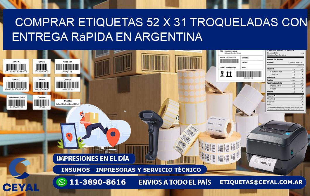 Comprar etiquetas 52 x 31 troqueladas con entrega rápida en Argentina