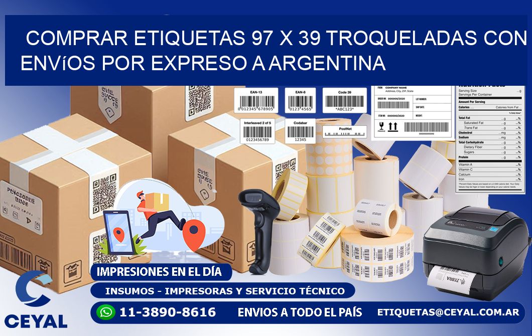 Comprar etiquetas 97 x 39 troqueladas con envíos por expreso a Argentina