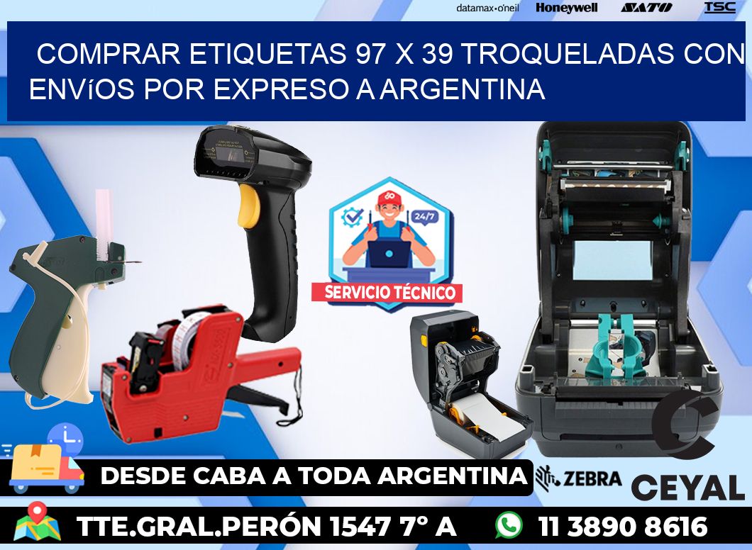 Comprar etiquetas 97 x 39 troqueladas con envíos por expreso a Argentina