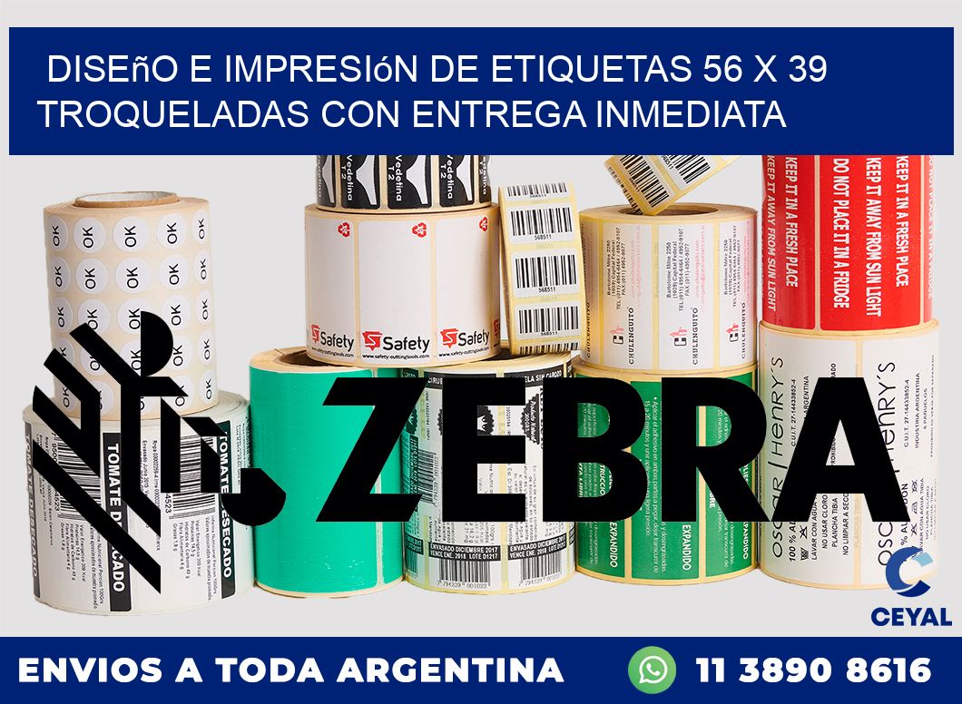 Diseño e impresión de etiquetas 56 x 39 troqueladas con entrega inmediata